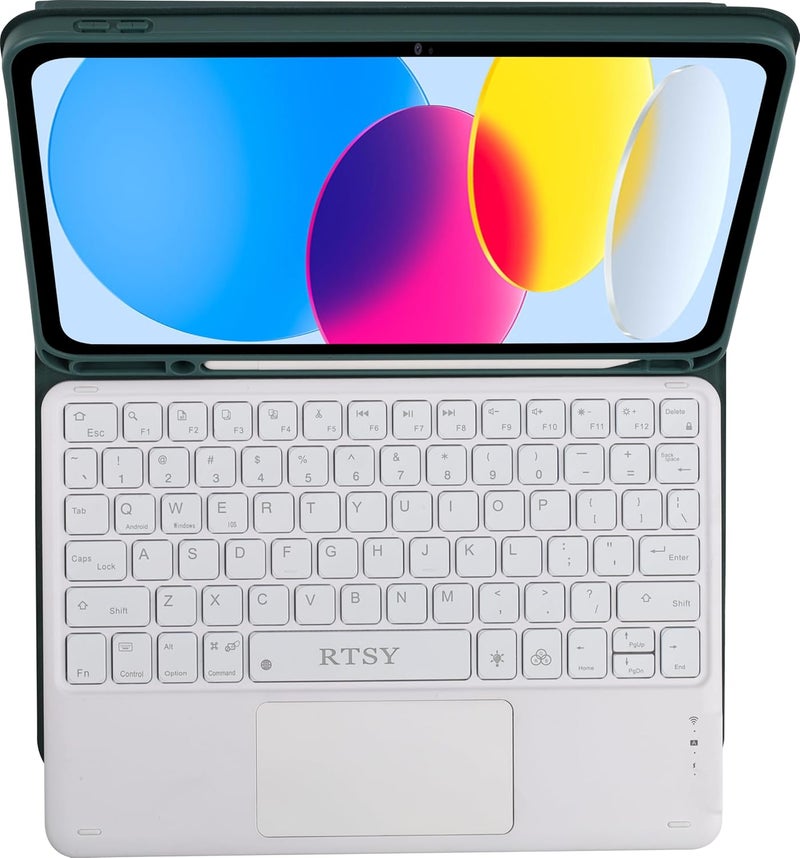 RTSY Keyboard case for iPad 11 (A16,2025) & 10th Gen with Multi Gesture Touchpad & 7-Color Backlit,ANTI DROP KEYS,Multi Viewing Angle,Pencil Slot,Magnetically Detachable Bluetooth Keyboard-Green/White - Image 3