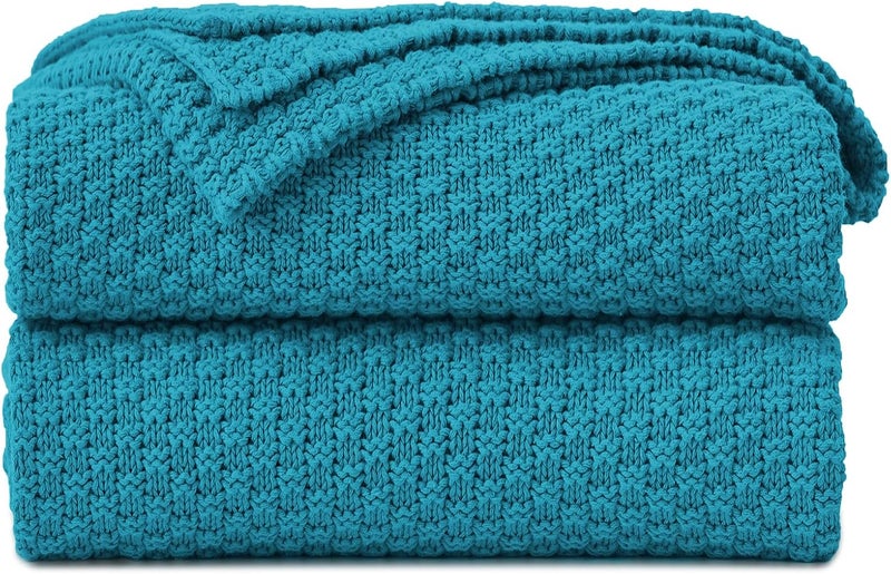 Longhui bedding لحاف لونغهوي المحبوك 100% قطن – أزرق مخضر، ناعم ودافئ، قابل للغسيل بالماكينة، مقاس 51"×63" – مثالي لغرفة المعيشة، الكنبة، الأريكة، السرير أو السفر. - Image 1