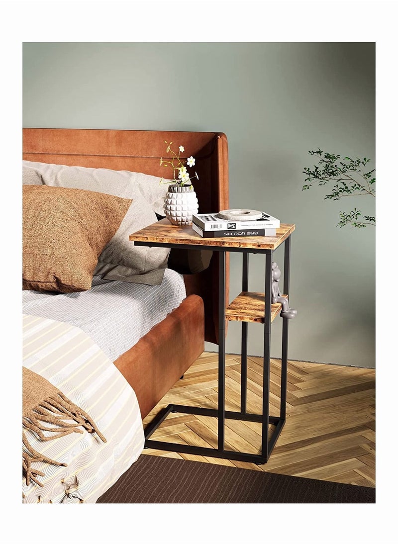 Chulovs - C Shaped End Table, C Side Table with Metal Frame, TV Tray Table for Sofa, Bed, snack table, laptop table, Rustic Vintage Style, Rustic Brown - Image 1