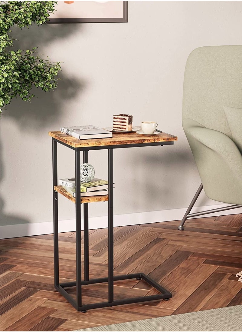 Chulovs - C Shaped End Table, C Side Table with Metal Frame, TV Tray Table for Sofa, Bed, snack table, laptop table, Rustic Vintage Style, Rustic Brown - Image 1