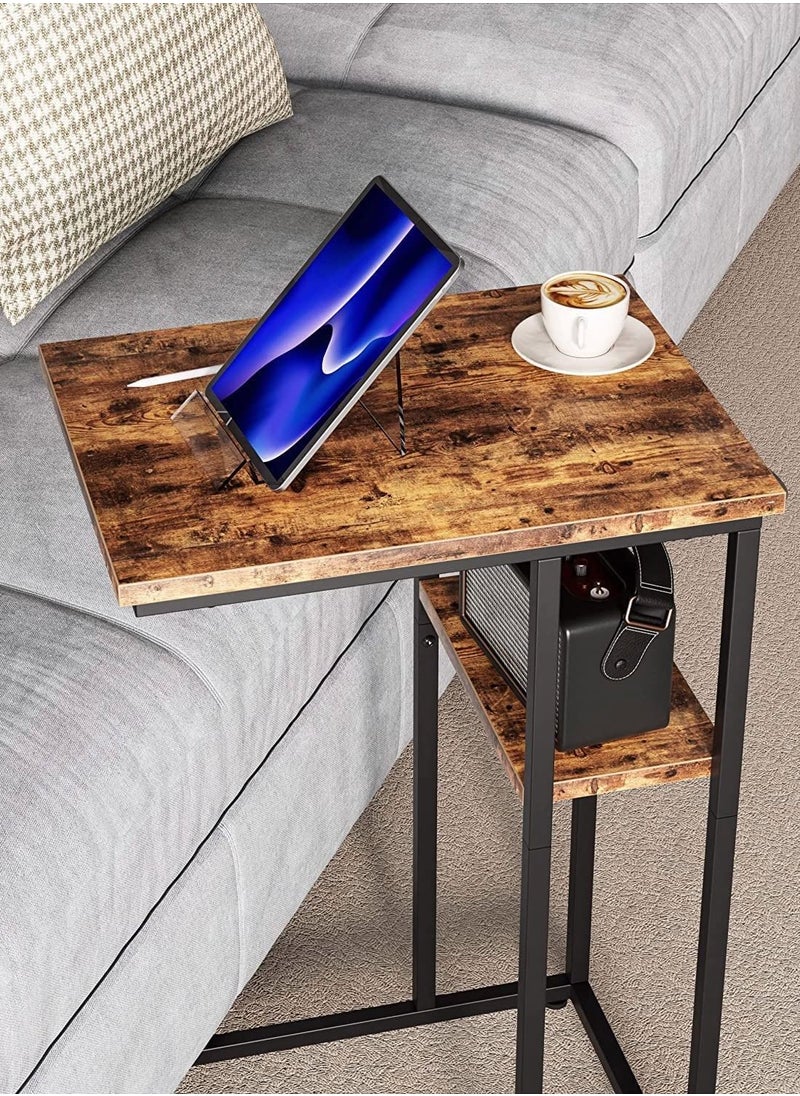 Chulovs - C Shaped End Table, C Side Table with Metal Frame, TV Tray Table for Sofa, Bed, snack table, laptop table, Rustic Vintage Style, Rustic Brown - Image 1