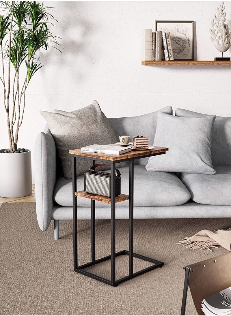 Chulovs - C Shaped End Table, C Side Table with Metal Frame, TV Tray Table for Sofa, Bed, snack table, laptop table, Rustic Vintage Style, Rustic Brown - Image 1