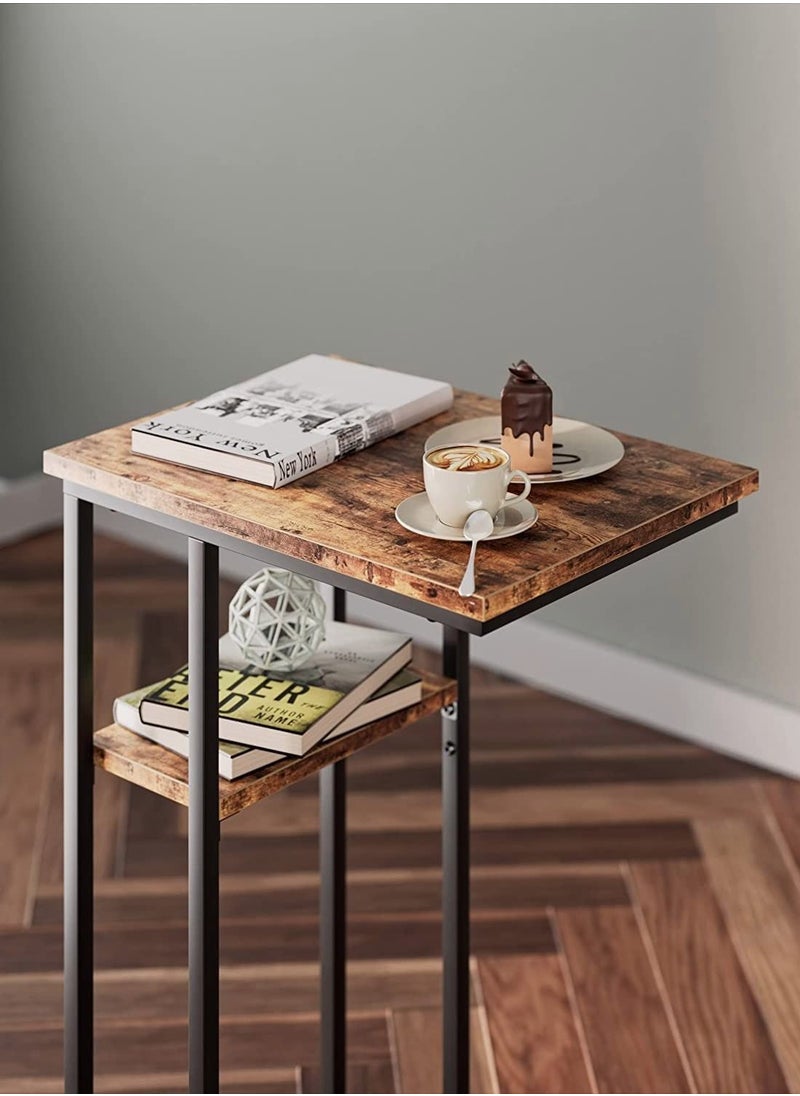 Chulovs - C Shaped End Table, C Side Table with Metal Frame, TV Tray Table for Sofa, Bed, snack table, laptop table, Rustic Vintage Style, Rustic Brown - Image 1