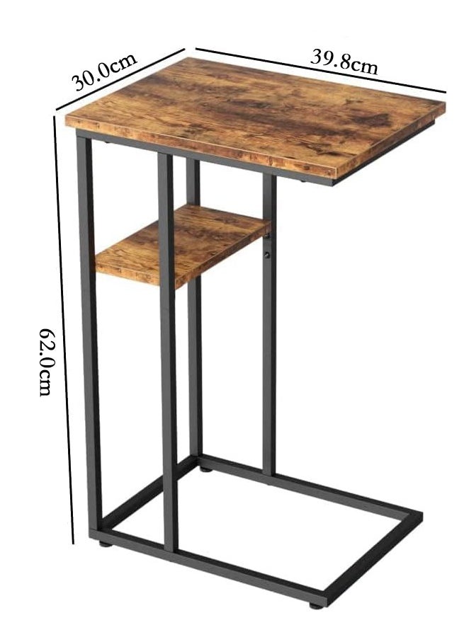 Chulovs - C Shaped End Table, C Side Table with Metal Frame, TV Tray Table for Sofa, Bed, snack table, laptop table, Rustic Vintage Style, Rustic Brown - Image 1