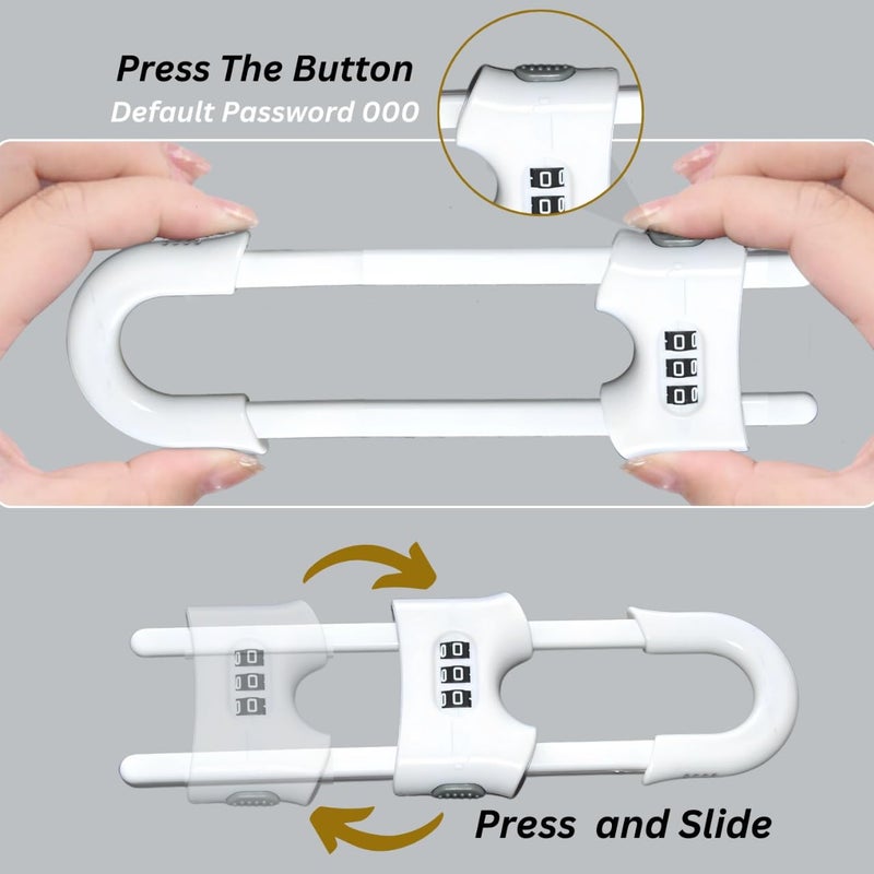 Premium ChildProof Safety Bundle 6 Sets of Adjustable Sliding Cabinet Door Code Locks  2 Sets Fridge Freezer Lock Latch  Secure Easy Install No Damage 1000 Combinations - Image 5