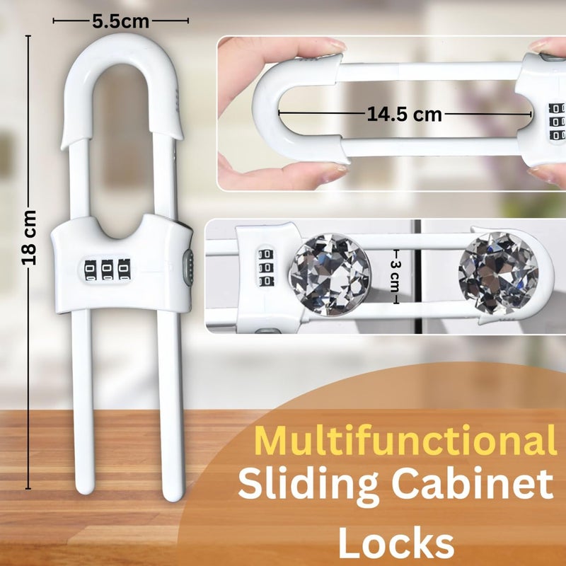 Premium ChildProof Safety Bundle 6 Sets of Adjustable Sliding Cabinet Door Code Locks  2 Sets Fridge Freezer Lock Latch  Secure Easy Install No Damage 1000 Combinations - Image 2