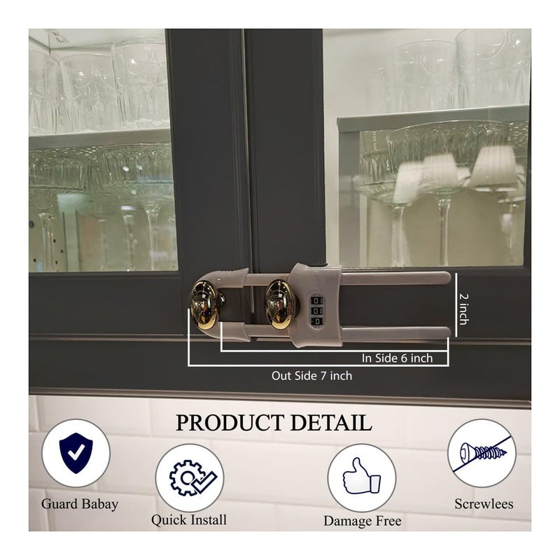 Premium ChildProof Safety Bundle 6 Sets of Adjustable Sliding Cabinet Door Code Locks  2 Sets Fridge Freezer Lock Latch  Secure Easy Install No Damage 1000 Combinations - Image 4