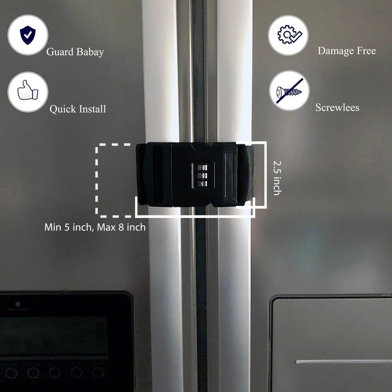 Premium ChildProof Safety Bundle 6 Sets of Adjustable Sliding Cabinet Door Code Locks  2 Sets Fridge Freezer Lock Latch  Secure Easy Install No Damage 1000 Combinations - Image 3