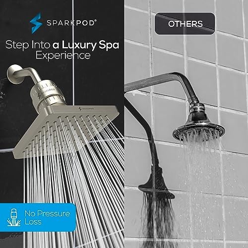 SparkPod Luxury Filtered Shower Head Set 23 Stage Shower Filter - Reduces Chlorine and Heavy Metals - High Pressure Showerhead Filter (8" Square, Elegant Brushed Nickel) - Image 4