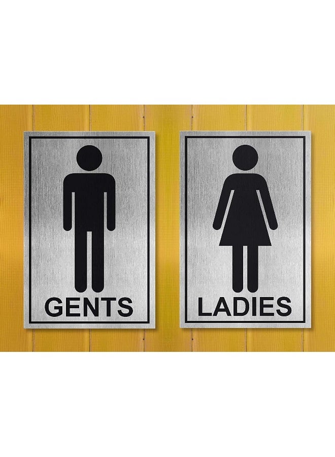 BPA® 1 Set of Gents and Ladies Stainless Steel Self Adhesive Gents and Ladies Toilet or Restroom Signage Board Combo, 6x4-inch (Metallic) - Image 1