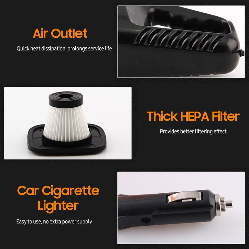 12V 120W Car Vacuum Cleaner Built-in HEPA Filter High Power Mini Handheld Vacuum with 3 Attachments 16 Ft Cord Well-equipped Car Cleaning Kit - Image 4