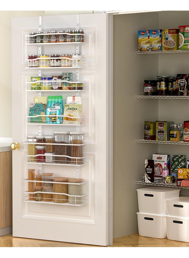 Moforoco White 6-Tier Over Door Pantry Organizer, Pantry Organization Storage, Door Metal Hanging Spice Rack Basket Shelves, Home Kitchen Apartment Essentials, Laundry Room Bathroom Organization - Image 1