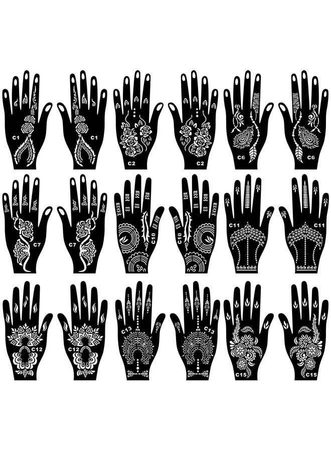 Kotbs 18 Sheets Temporary Tattoo Stencils, Indian Arabian Henna Tattoo Stencils, Glitter Airbrush Tattoo Stencils Tattoo Stickers for Women Boys Girls Hand Body Art - Image 1