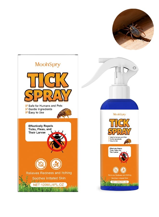 MOONSPRY Tick Spray 120ml, Effectively Repels Ticks, Fleas and Their Larvae - Image 1