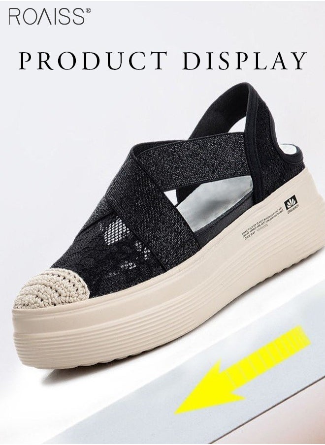 roaiss - Fashionable Closed Toe Lace Thick Sole Casual Shoes Women'S Versatile Elastic Strap Side Hollow Summer Sandals - Image 1