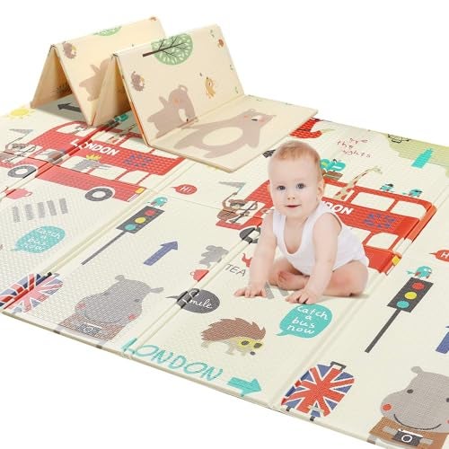 EASY SHOPE Waterproof Extra Large Baby Play Mat | Double-Sided, Soft, Foldable & Anti-Skid | Indoor & Outdoor Use | 180x200 cm | 8mm Thick | Multi-Color | Portable & Durable Folding Foam Play Mat - Image 1