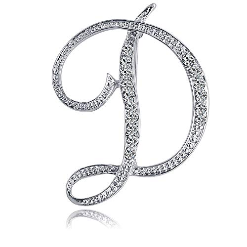 ETHOON Letter Brooch Pins Initial Rhinestone Brooch for Women Crafts Silvery D - Image 1