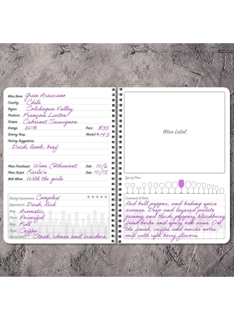 BookFactory BookFactory Wine JournalWine Log BookWine Collectors DiaryWine Tasting Notebook  WireO with Full Color Cover  120 Pages 5 x 7 JOU12057CWAWineJournal  - Image 5