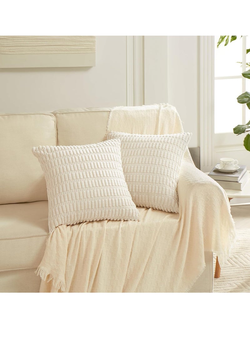 Pillow Cover 4 Packs, Neutral Decorative Throw Pillow Covers 18x18 Inch, for Living Room Couch Bed Sofa, Rustic Farmhouse Boho Home Decor, Soft Plush Striped Corduroy Square Cushion Case 45x45 cm - Image 2