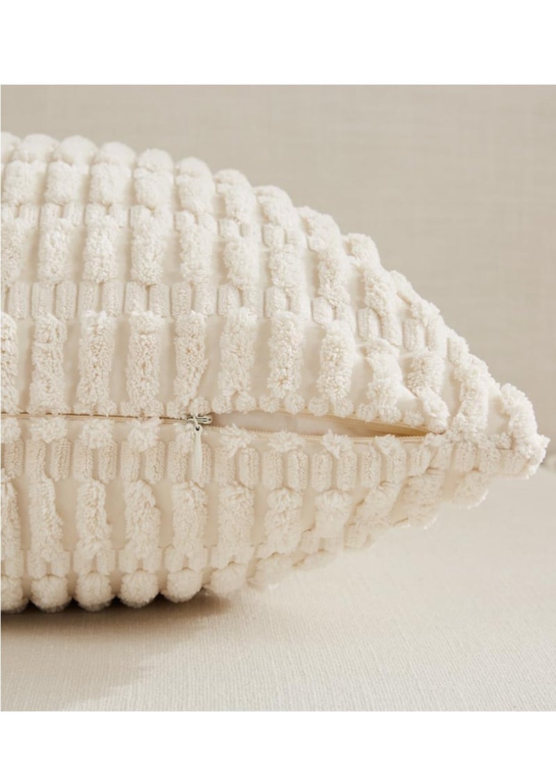 Pillow Cover 4 Packs, Neutral Decorative Throw Pillow Covers 18x18 Inch, for Living Room Couch Bed Sofa, Rustic Farmhouse Boho Home Decor, Soft Plush Striped Corduroy Square Cushion Case 45x45 cm - Image 3