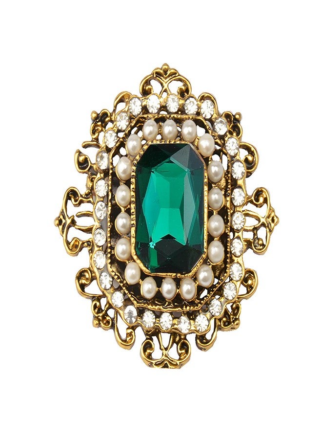 WCRAZYE Antique Rhinestone Brooch Pin for Women Girls Gold Tone Vintage Baroque Rectangle Crystal Shell Pearl Boho Victorian Style Brooches Lapel Pins Elegant Wedding Christmas Festival Ornament Jewelry Gift (Green) - Image 1