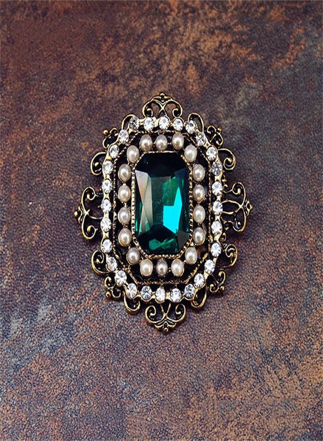WCRAZYE Antique Rhinestone Brooch Pin for Women Girls Gold Tone Vintage Baroque Rectangle Crystal Shell Pearl Boho Victorian Style Brooches Lapel Pins Elegant Wedding Christmas Festival Ornament Jewelry Gift (Green) - Image 5