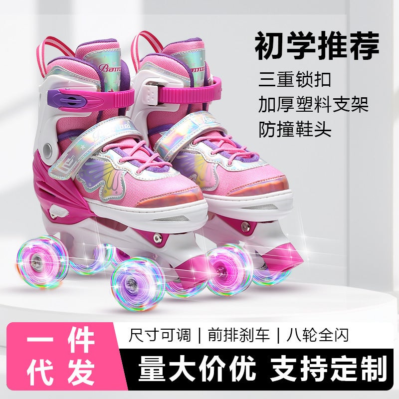 Colorful Kids Adjustable Eight-Wheel PU Glow Roller Skates Unisex - Image 4