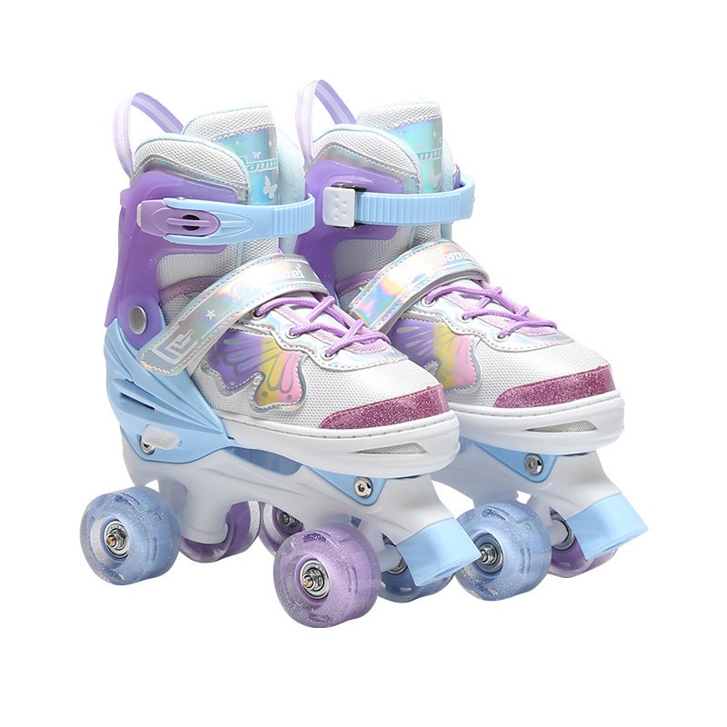 Colorful Kids Adjustable Eight-Wheel PU Glow Roller Skates Unisex - Image 1