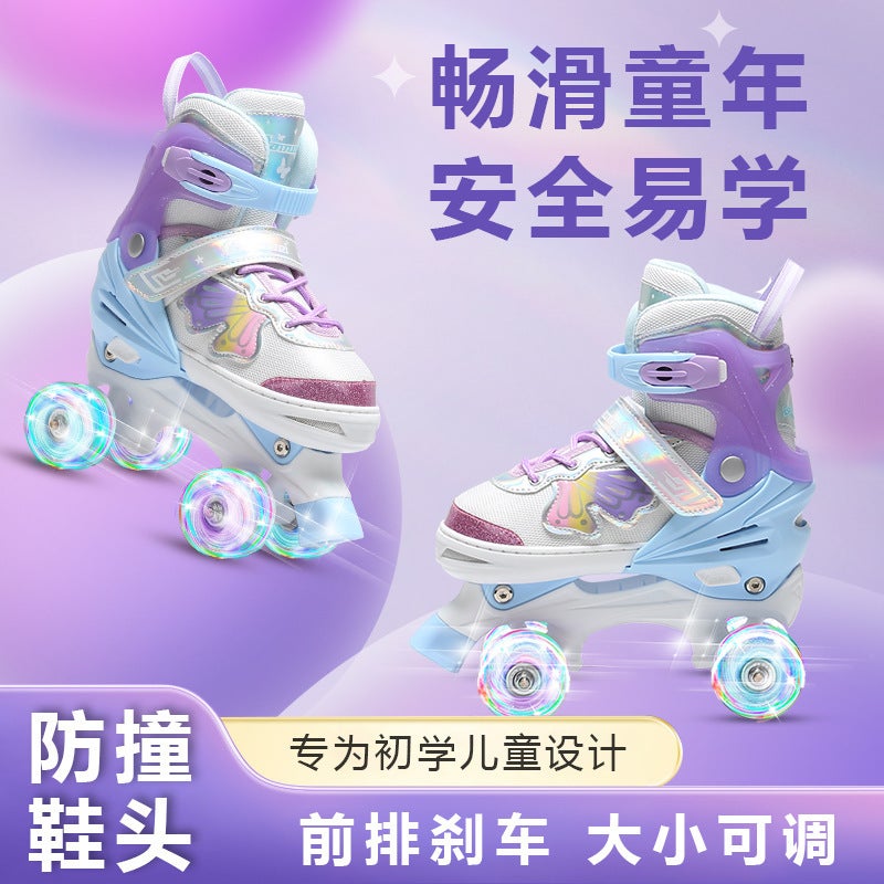 Colorful Kids Adjustable Eight-Wheel PU Glow Roller Skates Unisex - Image 2