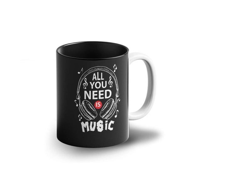 Prink All You Need is Music Inner Black Coffee Mug with Print | Headphones Printed Mug | Music Song Lover Mugs | Gift for Friends | 330ml, Microwave & Dishwasher Safe