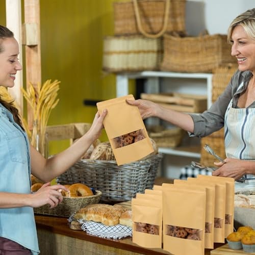 Blisstime 50 Pack Kraft Paper Stand Up Pouch Bags, Resealable Bag with Transparent Window and Tear Notch for Multipurpose Storage (7 X 10.2 Inches) - Image 5