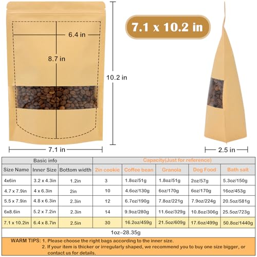 Blisstime 50 Pack Kraft Paper Stand Up Pouch Bags, Resealable Bag with Transparent Window and Tear Notch for Multipurpose Storage (7 X 10.2 Inches) - Image 2