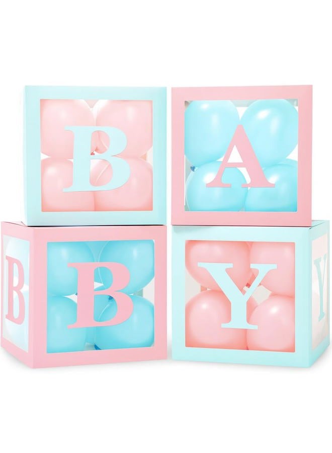 Vellax 44-Piece Baby Shower Decorations for Boy or Girl - 4 Boxes with Letters and 32 Balloons - Macaron Blue and Pink - Gender Reveal Party Supplies - Complete Decoration Kit - Image 1