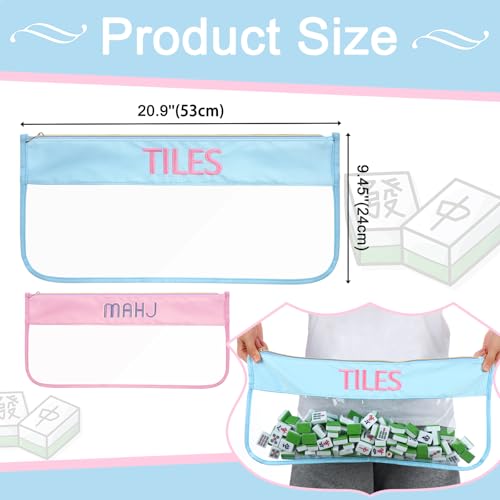 SilTriangle 2 Pcs Empty Mahjong Tile Bag 209 x 945 Inch American PVC Clear Mahjong Case Size 166 Waterproof Zippered Storage Tile Holder Rack Bag for Game Lover Gift Travel Case OnlyBluePink - Image 5