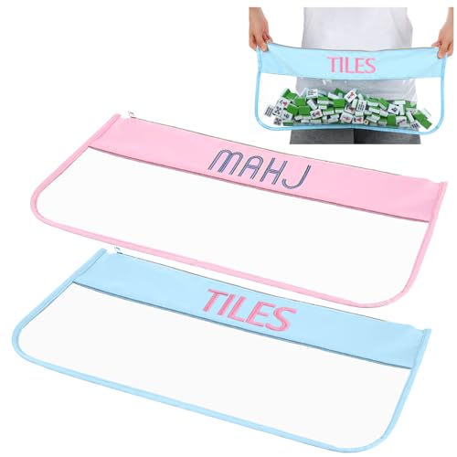 SilTriangle 2 Pcs Empty Mahjong Tile Bag 209 x 945 Inch American PVC Clear Mahjong Case Size 166 Waterproof Zippered Storage Tile Holder Rack Bag for Game Lover Gift Travel Case OnlyBluePink - Image 1