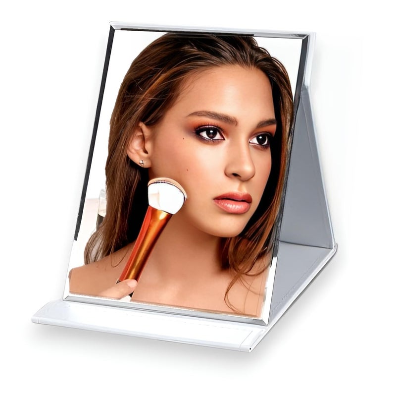ONICORN® Foldable Makeup Mirror with Stand, Compact Portable Folding Free Standing Travel Vanity Mirror, Frameless PU Leather (White-Pack of 1, Unframed, Rectangular, Floor Mount) - Image 1