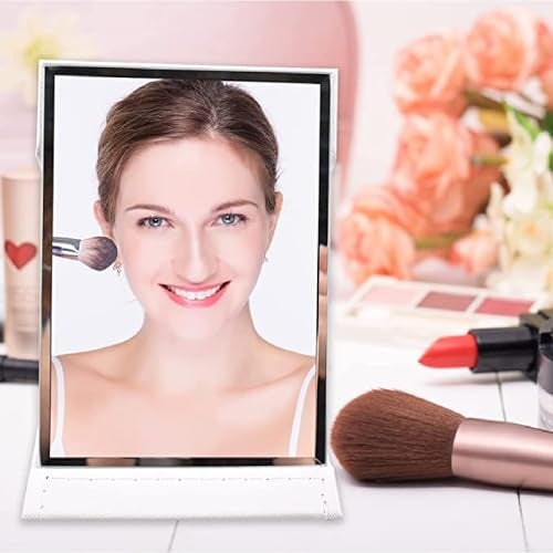 ONICORN® Foldable Makeup Mirror with Stand, Compact Portable Folding Free Standing Travel Vanity Mirror, Frameless PU Leather (White-Pack of 1, Unframed, Rectangular, Floor Mount) - Image 2