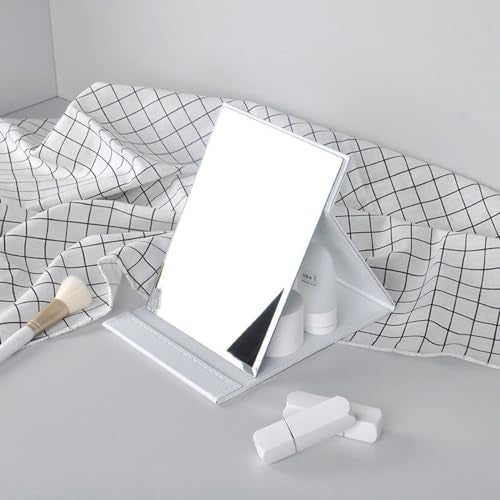 ONICORN® Foldable Makeup Mirror with Stand, Compact Portable Folding Free Standing Travel Vanity Mirror, Frameless PU Leather (White-Pack of 1, Unframed, Rectangular, Floor Mount) - Image 4
