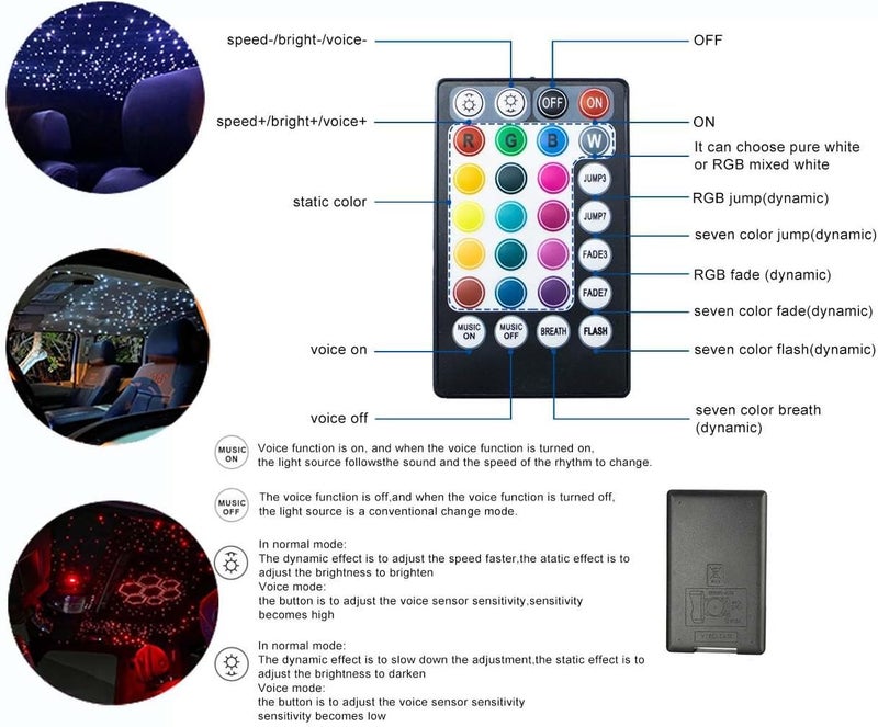 azimom 6W Bluetooth Music Control RGB LED Fiber Optic Lights Star Ceiling Light Kit RF 28 Key Remote APP Sensor Light Source 550pcs 0.75mm 13.1ft Fiber Strands for Indoor Car Home Interior Decoration - Image 5