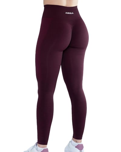 AUROLA Seamless Scrunch Legging Women Yoga Pants 7/8 Tummy Control Workout Running for Workout Fitness Sport Active Legging-25'' (L, Black Cherry) - Image 1