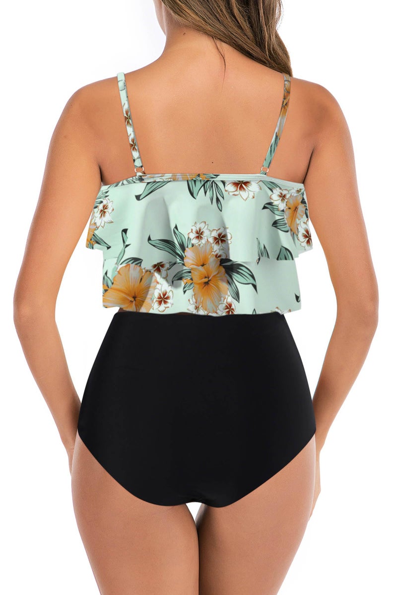 Adisputent Womens High Waisted Bathing Suits Flounce Halter Tank Top Bikini Bottoms Tummy Control Modest Swimwear Two Piece Swimsuits Tankini Gentle Green L - Image 2