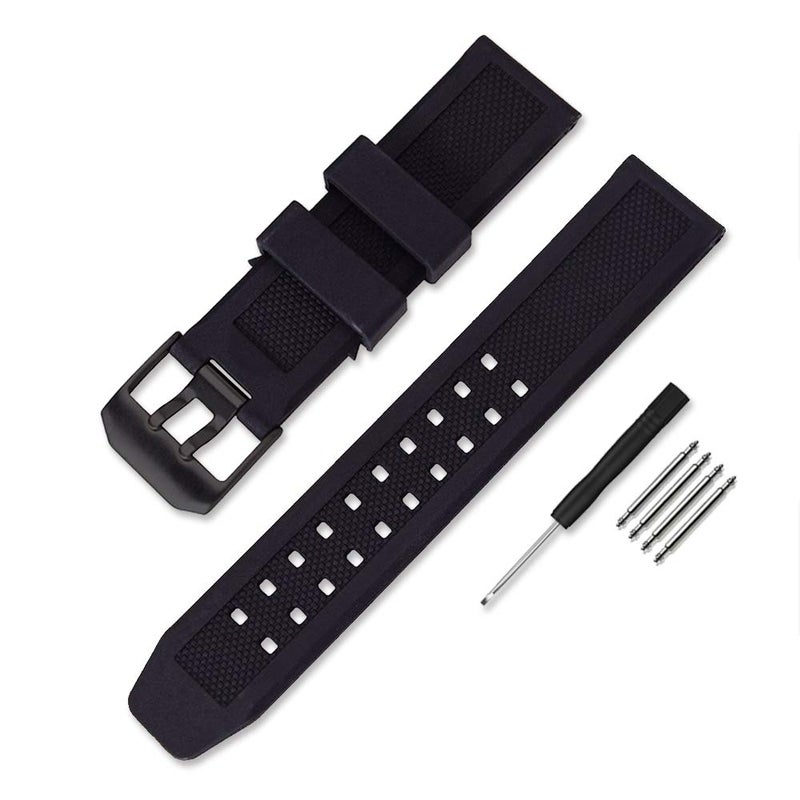 Narako 23mm Rubber Watch Strap Fits 3050 8800 3950 Series Silicone Replacement Band with Black/Silver Buckle Waterproof (Black - Black Buckle) - Image 2