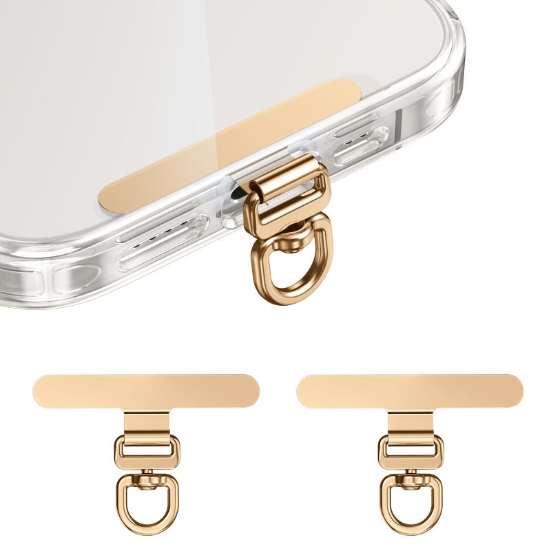 saxsion Phone Tether Tab & Lanyard Tab, 360Â° Swivel Clip - Ultra Thin Stainless Steel Universal Patch for All Phone Cases, No Block Charging (Champagne Gold*2) - Image 1