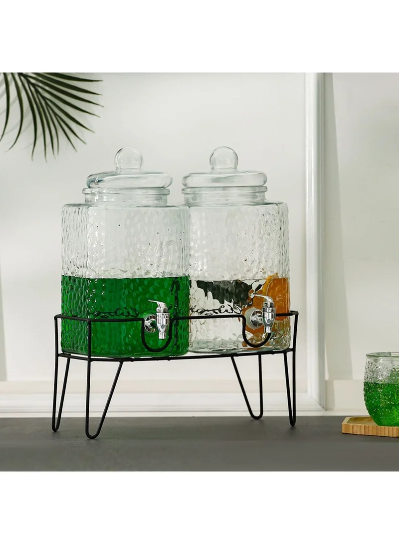 DANUBE HOME Aresha 3-Piece Glass Beverage Dispenser with rack,2x5.7L