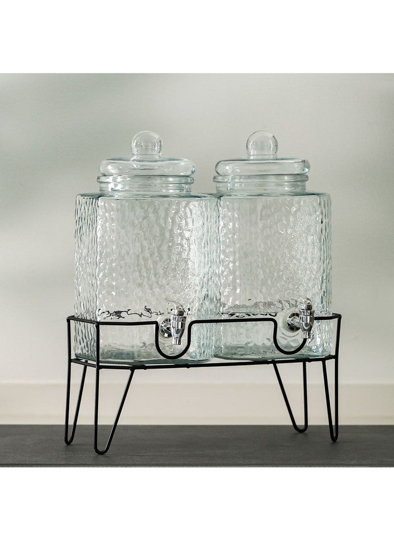 DANUBE HOME - Aresha 3-Piece Glass Beverage Dispenser with rack,2x5.7L - Image 1