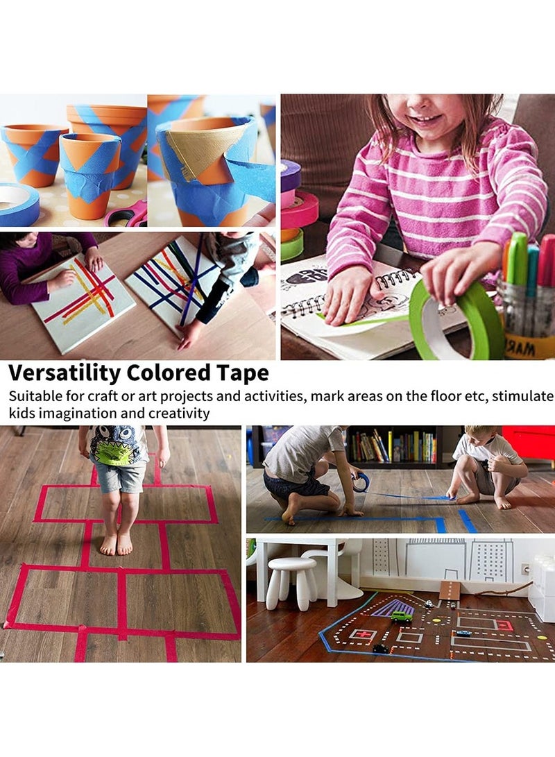 فوميمو شريط اخفاء ملون، 8 لفات شريط اخفاء ملون شريط حرفي، شريط رسام، شريط ملصقات للفنون والحرف اليدوية، شريط ورقي مزخرف للاطفال (8 الوان، 2.5 سم × 104 متر) - Image 3