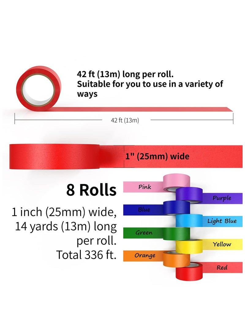 فوميمو شريط اخفاء ملون، 8 لفات شريط اخفاء ملون شريط حرفي، شريط رسام، شريط ملصقات للفنون والحرف اليدوية، شريط ورقي مزخرف للاطفال (8 الوان، 2.5 سم × 104 متر) - Image 2