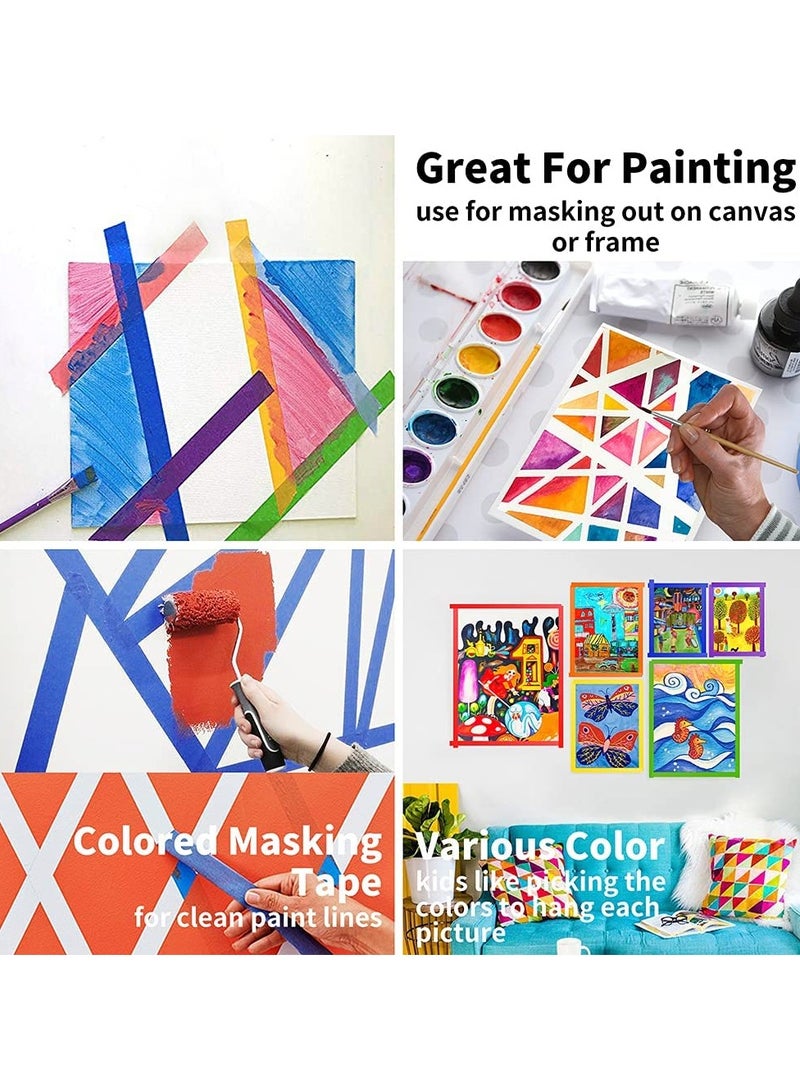 فوميمو شريط اخفاء ملون، 8 لفات شريط اخفاء ملون شريط حرفي، شريط رسام، شريط ملصقات للفنون والحرف اليدوية، شريط ورقي مزخرف للاطفال (8 الوان، 2.5 سم × 104 متر) - Image 4