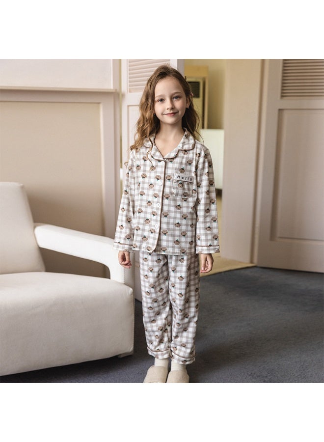 Spring Autumn Children Family Pajamas Collar Top+CasualPants Brothers and Sisters Home Wear Nightgown - Image 1