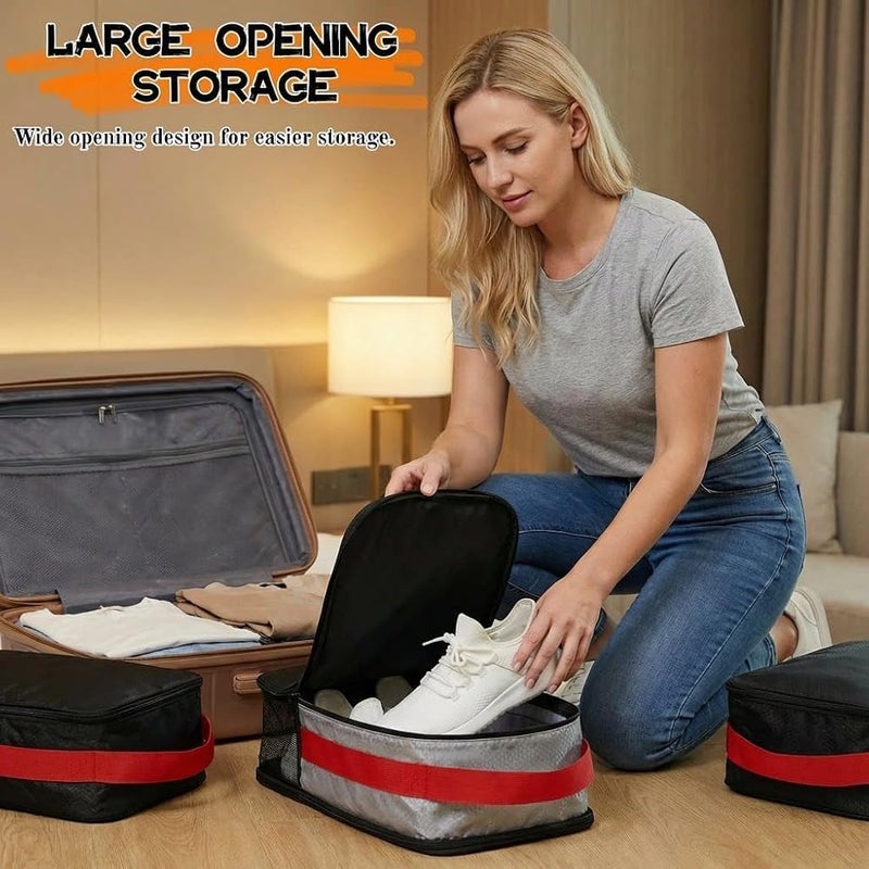 SYOSI Golf Shoe Bag, Waterproof Nylon Sports Footwear Carrier with Dual Compartments and Internal Divider, Breathable Mesh Ventilation Pouch with Handle for Travel and Gym, Red Black, 1 Pack - Image 2